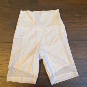 Small White Aerie Biker Shorts with Mesh Panels